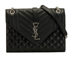 Medium Envelope Shoulder Bag, Leather, Black, 0119, DB, 3*